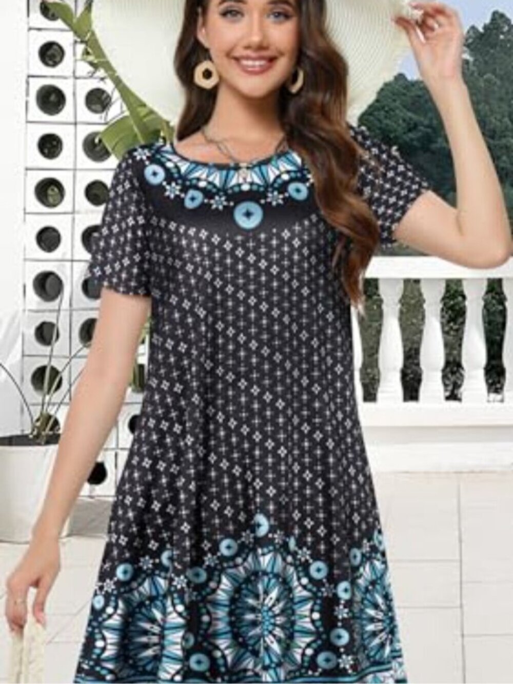 🆕 Womens Summer Dresses Beach Casual Short Sleeve Pocket Tshirt Floral Loose - Picture 2 of 5